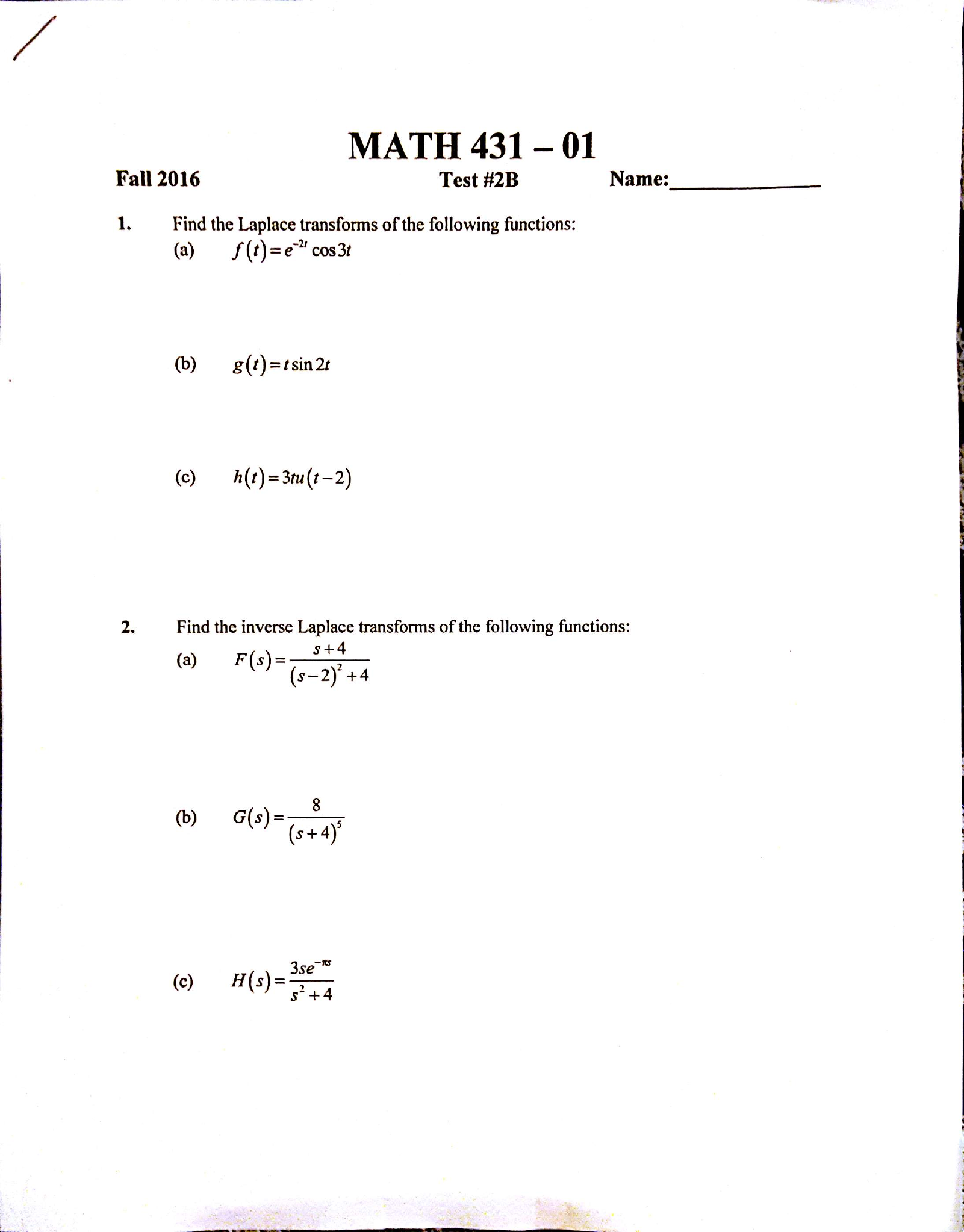 Solved Find The Laplace Transform Of The Following 6096