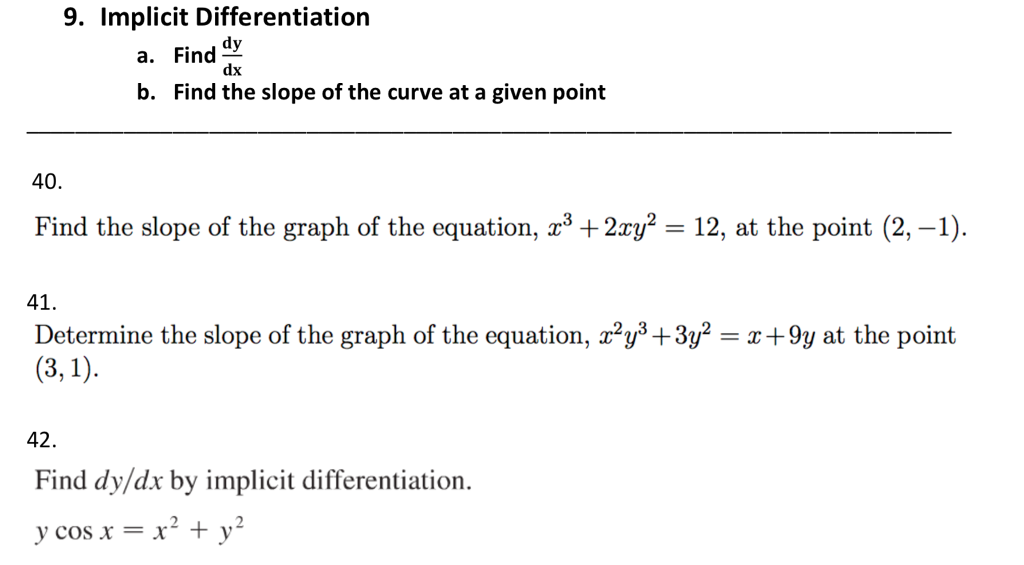 solved-9-implicit-differentiation-a-find-dy-b-find-the-chegg