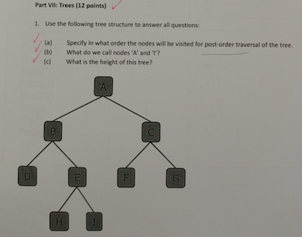 Solved Part VIl: Trees (12 points) 1. Use the following tree | Chegg.com