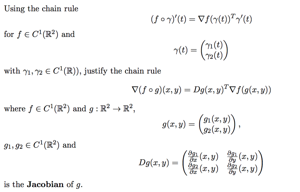 Using the chain rule for f C1 (R2) and γ(t) (t) with