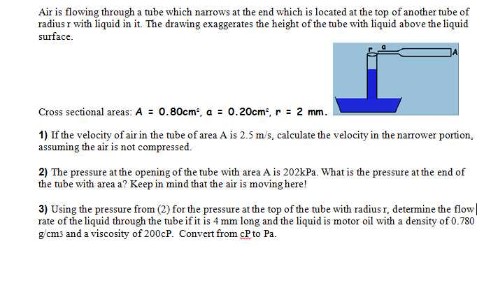 Solved Air is flowing through a tube which narrows at the | Chegg.com