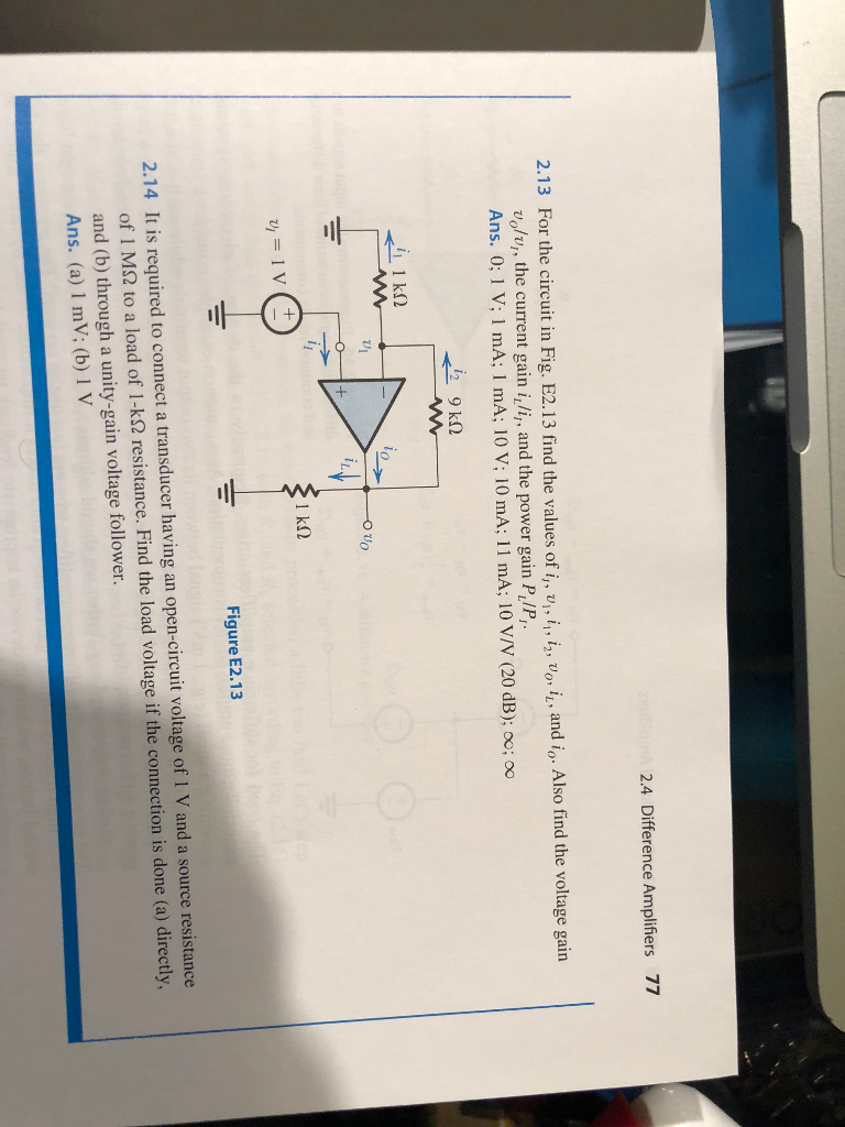 Solved 2.4 Difference Amplifiers 77 2.13 For The Circuit In | Chegg.com