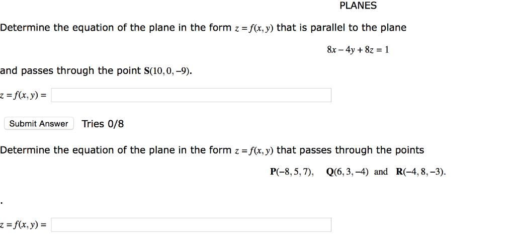 Solved PLANES Determine The Equation Of The Plane In The | Chegg.com