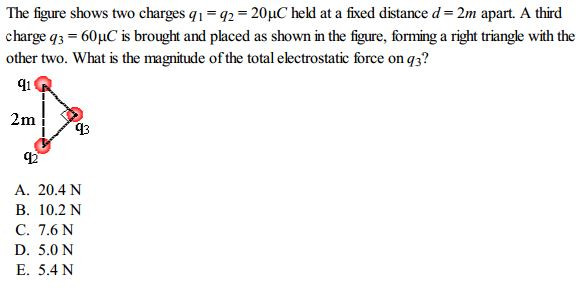 Solved The Figure Shows Two Charges Q1 Q2 20c Held At A 0695