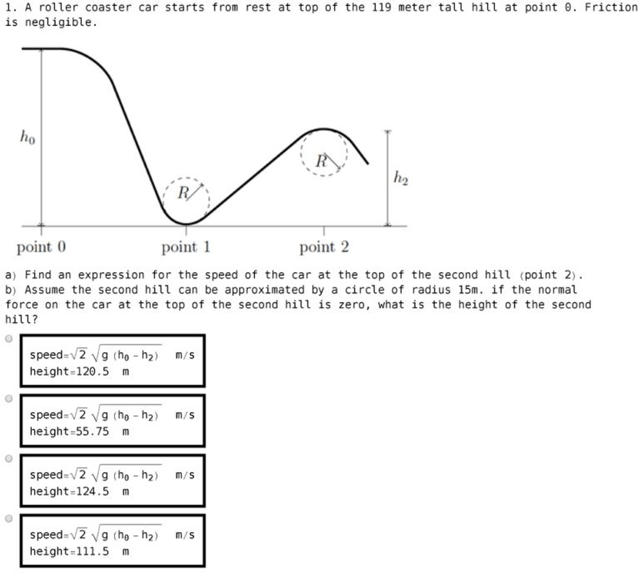 Solved A roller coaster car starts from rest at top of the Chegg