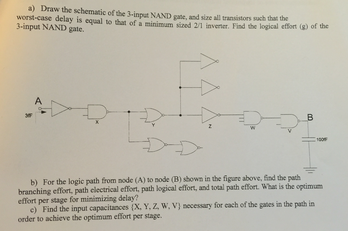 Draw the schematic of the 3-input NAND gate, and size | Chegg.com