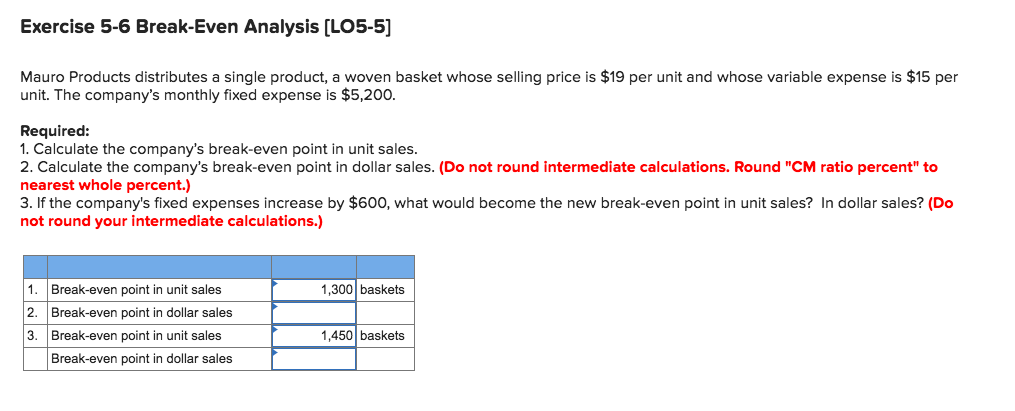 Solved Exercise 5-6 Break-Even Analysis [LO5-5] Mauro | Chegg.com