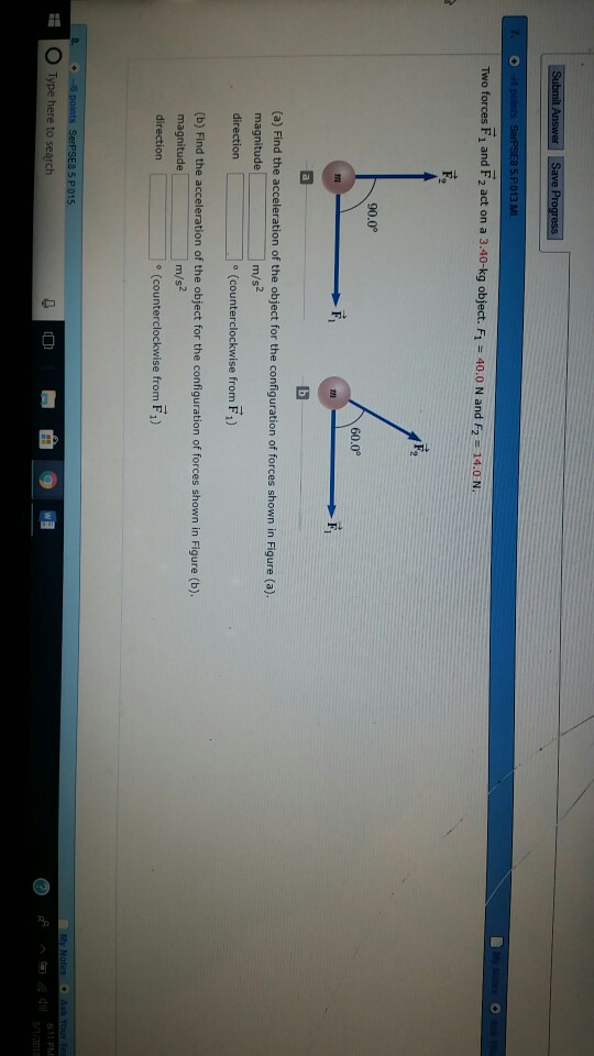 Solved Two Forces F1 And F2 Act On A 3 40 Kg Object F1 40 0