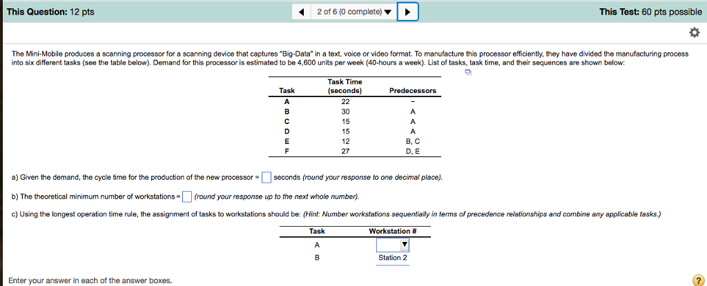 Solved This Question 12 pts This Test: 60 pts possible The | Chegg.com