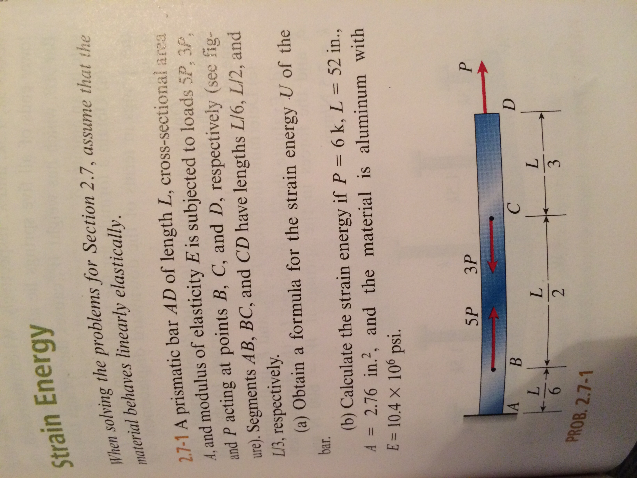 Solved A prismatic bar AD of length L, cross-sectional area | Chegg.com