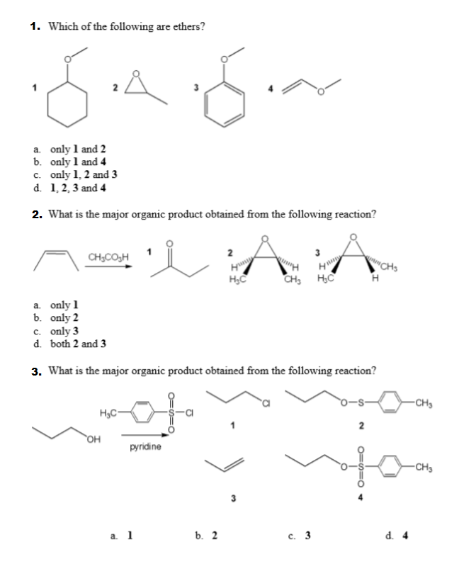 Solved 1. Which of the following are ethers? 2. What is | Chegg.com