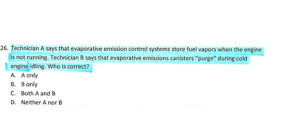 Solved Technician A Says That Evaporative Emission Control | Chegg.com