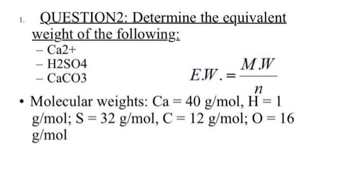 Solved determine the equivalent weight of the following chegg