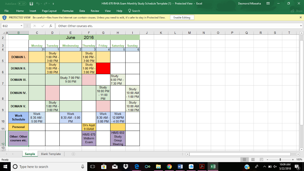 Exam Study Schedule Template | Card Template