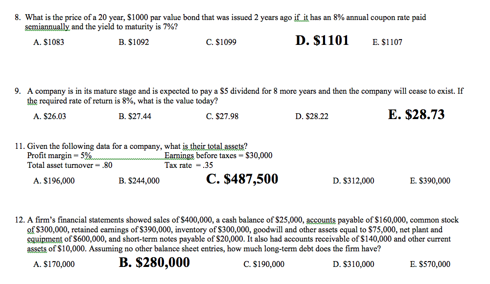 Solved 8. What Is The Price Of A 20 Year, $1000 Par Value 