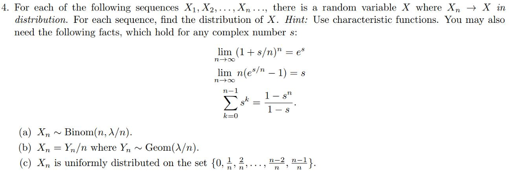 Solved 4. For each of the following sequences X1,X2, , Xn , | Chegg.com