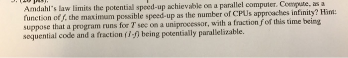 Solved Amdahl's Law Limits The Potential Speed-up Achievable | Chegg.com