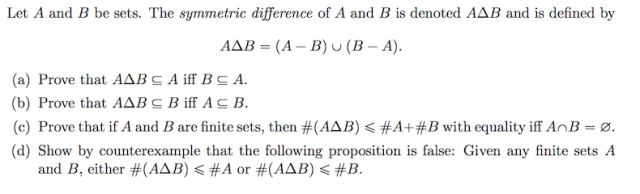 Let A And B Be Sets. The Symmetric Difference Of A | Chegg.com