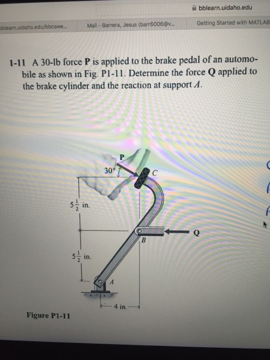 Solved A 30lb force P is applied to the brake pedal of an