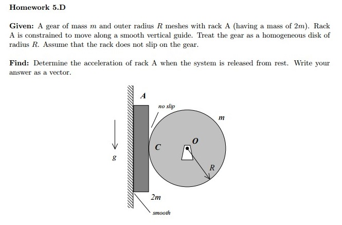 Solved Given: A gear of mass m and outer radius R meshes | Chegg.com