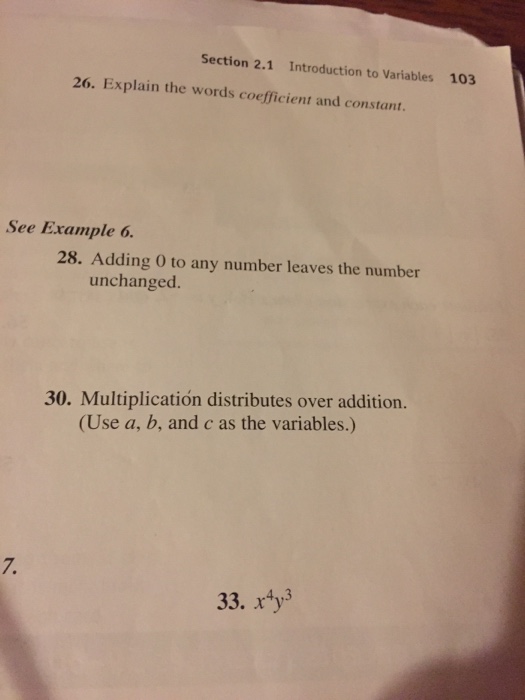 Solved Section 2.1 Introduction to Variables 103 26. Explain | Chegg.com