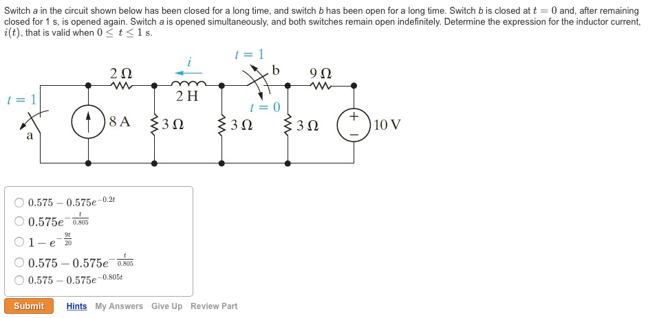 Solved Switch a in the circuit shown below has been closed | Chegg.com