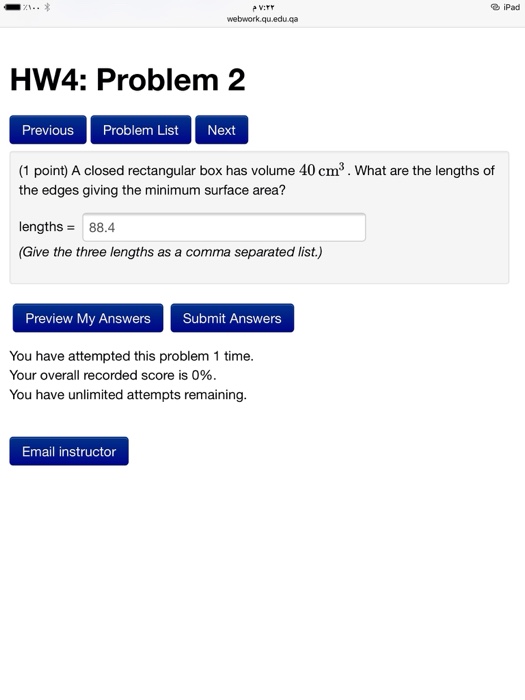 Solved A closed rectangular box has volume 40 cm 3. What are