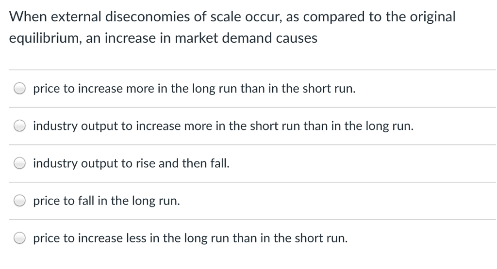 Solved When external diseconomies of scale occur, as