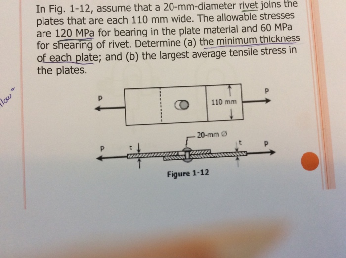 Solved In Fig 1 12 Assume That A 20 mm diameter Rivet Chegg
