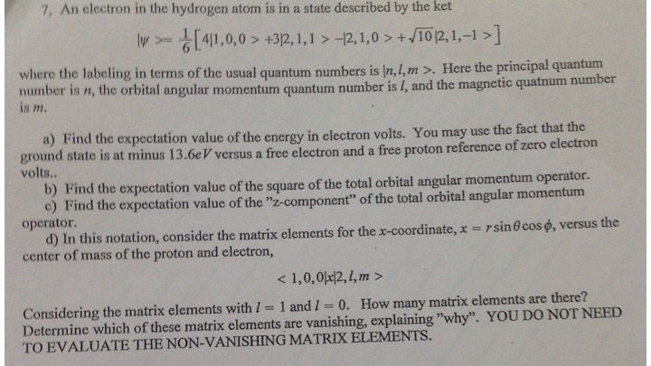 Solved An electron in the hydrogen atom is in a state | Chegg.com