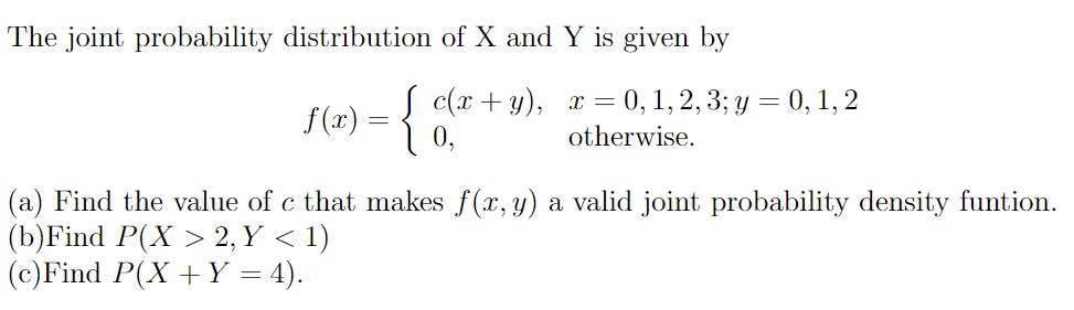 Solved The joint probability distribution of X and Y is | Chegg.com