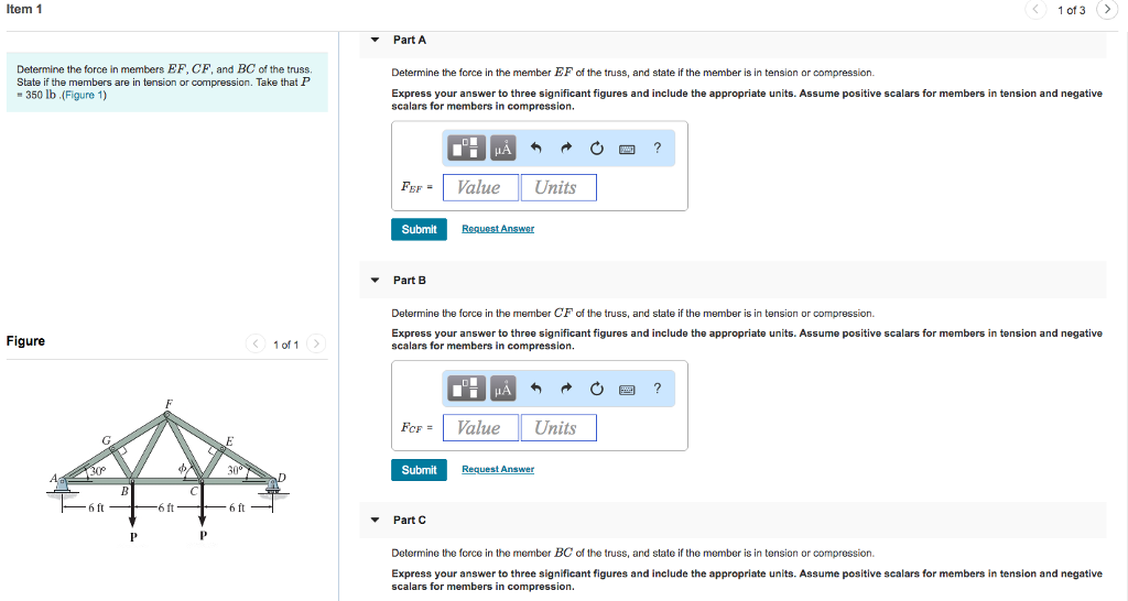 Solved Item 1 1 of 3> Part A Determine the force in members | Chegg.com