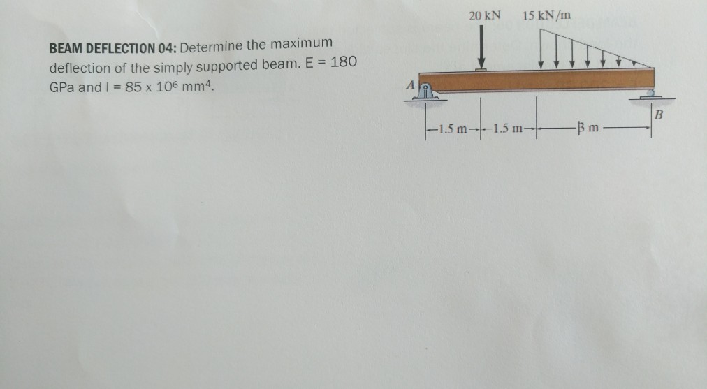 Solved 20 kN 15 kN/m BEAM DEFLECTION 04: Determine the | Chegg.com