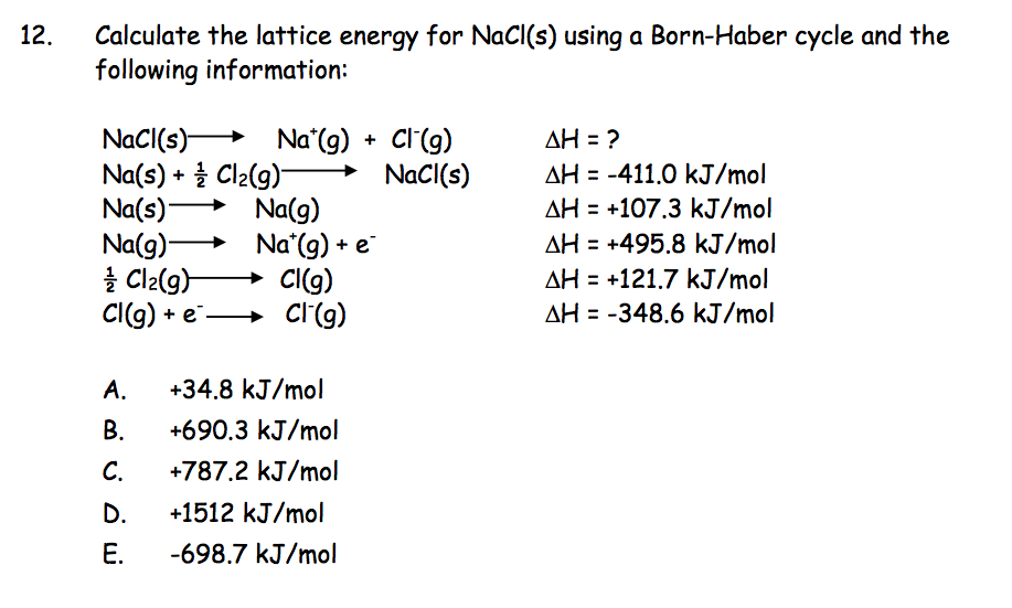 calculate lattice energy of nacl
