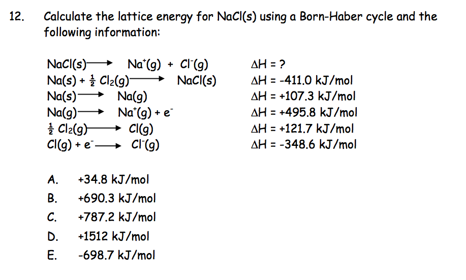 equation of lattice energy of nacl