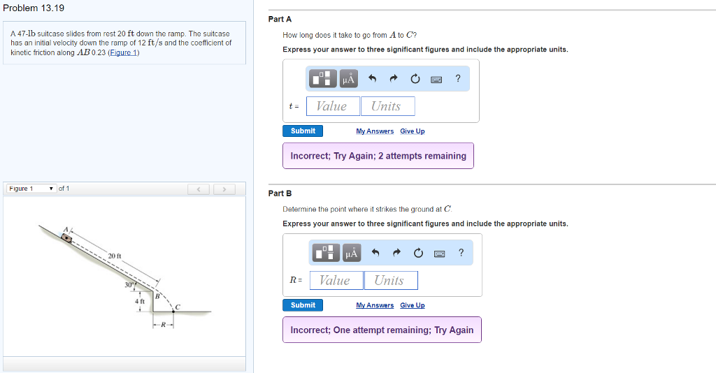 Solved A 47-lb suitcase slides from rest 20 ft down the | Chegg.com
