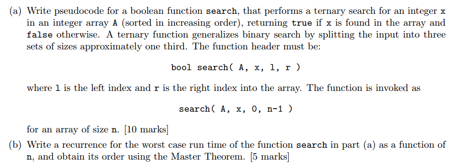 Solved A Write Pseudocode For A Boolean Function Search