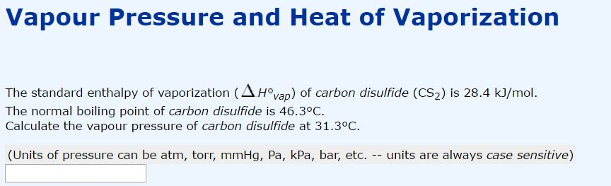 Solved The standard enthalpy of vaporization (Delta H | Chegg.com