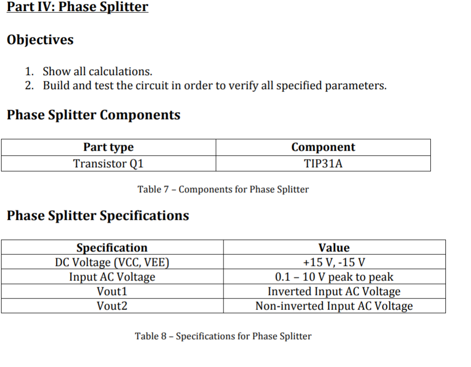 Solved Phase Splitter Split circuit into 2 parts: base | Chegg.com