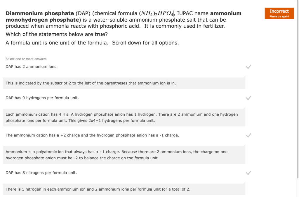 Solved Incorrect Diammonium phosphate (DAP) (chemical | Chegg.com
