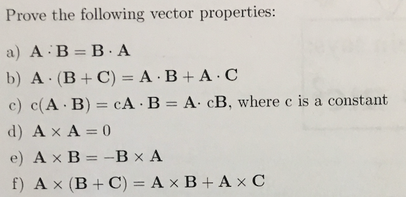 Solved Prove The Following Vector Properties: A) A Middot B | Chegg.com