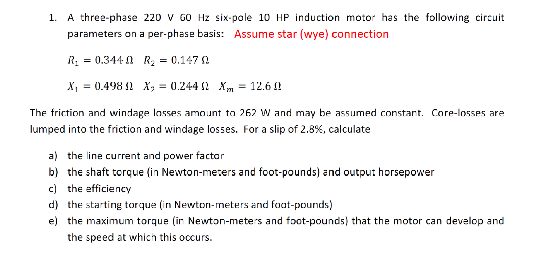 Solved 1. A three-phase 220 V 60 Hz six-pole 10 HP | Chegg.com
