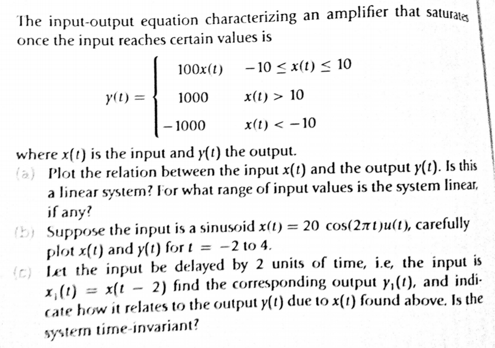 Solved he input-output equation characterizing an amplifier | Chegg.com