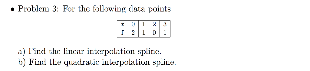 Solved . Problem 3: For the following data points 01 23 a) | Chegg.com