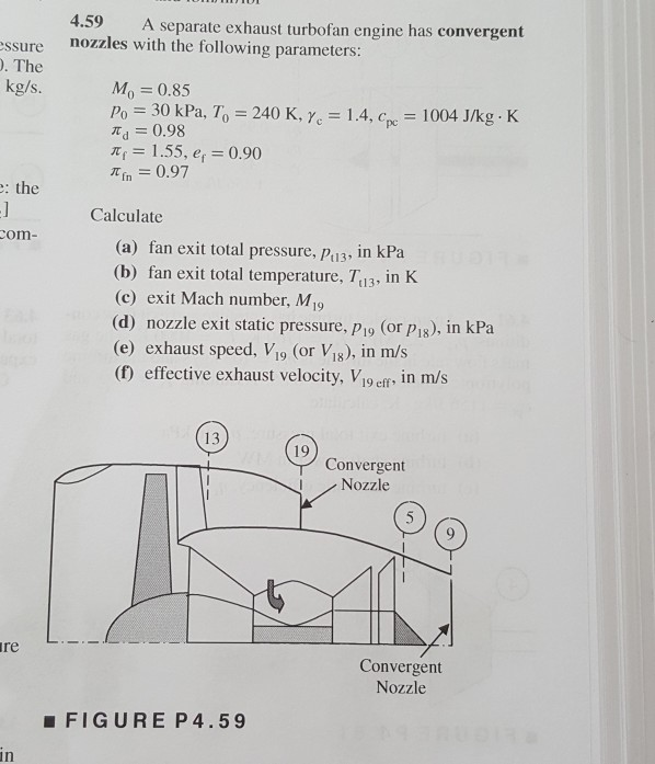 Solved 4.59 A Separate Exhaust Turbofan Engine Has | Chegg.com