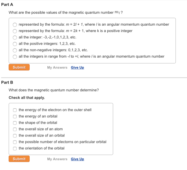Solved Part A What Are The Possible Values Of The Magnetic Chegg