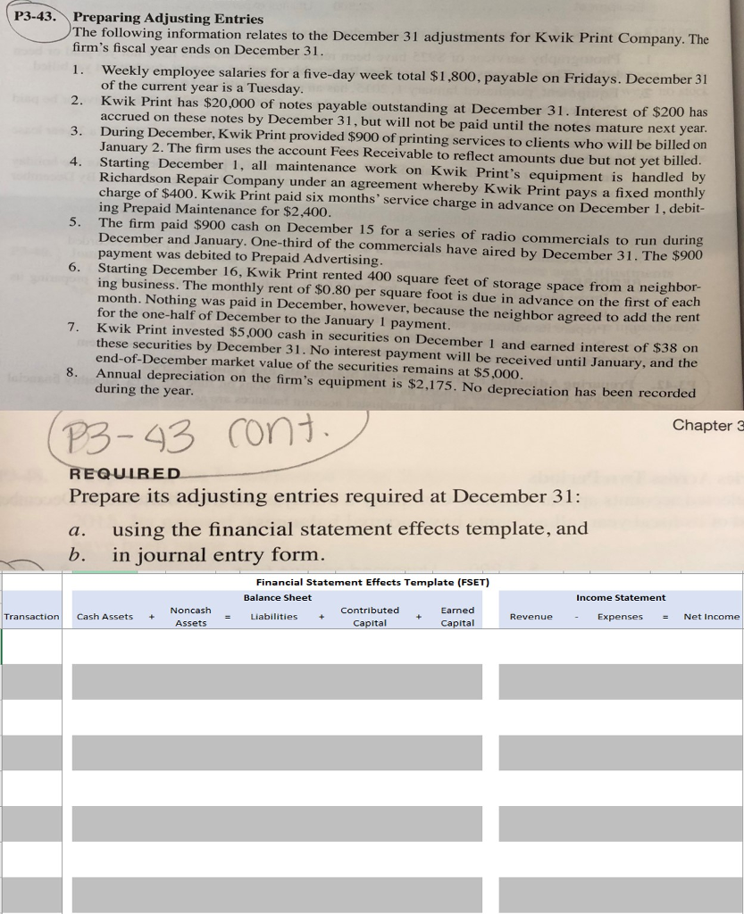 Fset Template Example Solved Preparing Adjusting Entries - the following | Chegg.com