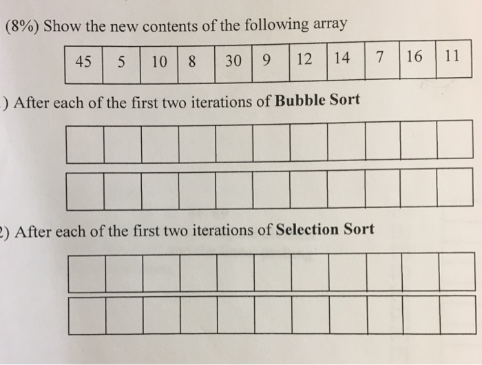 Solved Show the new contents of the following array After | Chegg.com