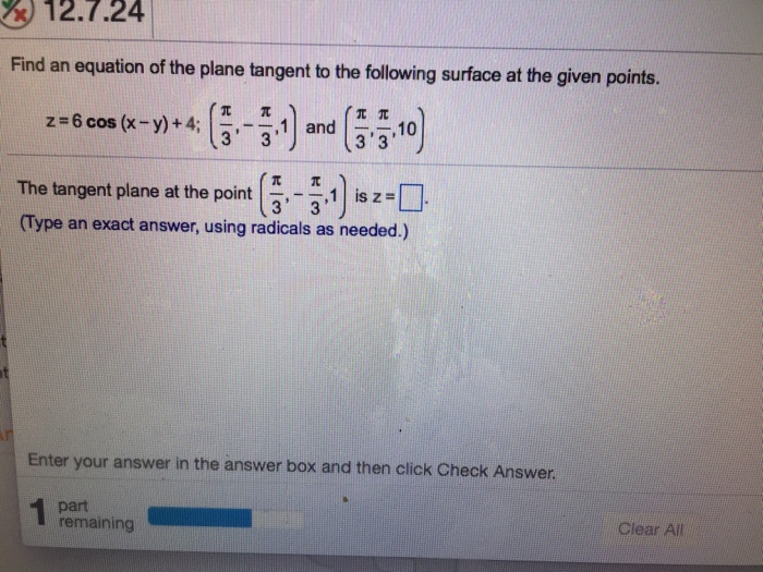 Solved Find An Equation Of The Plane Tangent To The