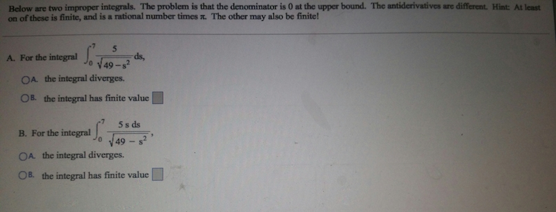 Solved Below Are Two Improper Integrals. They Are Improper | Chegg.com